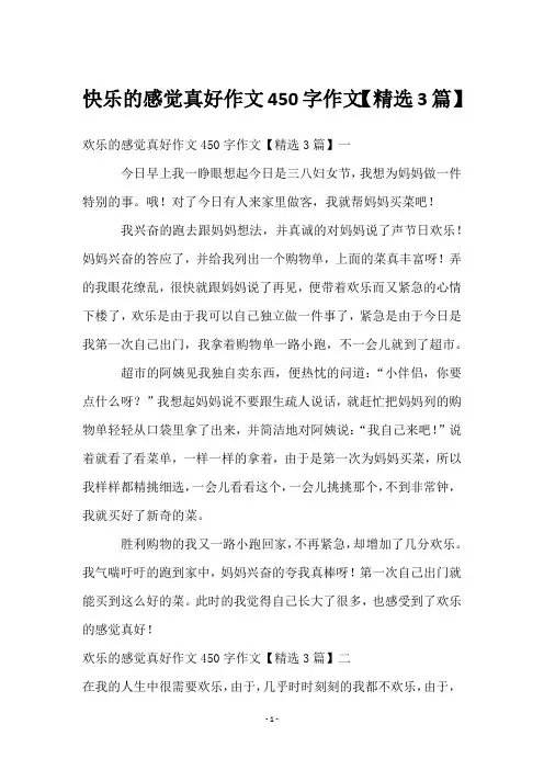 快乐的感觉真好作文450字作文【3篇】