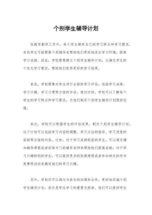 个别学生辅导计划