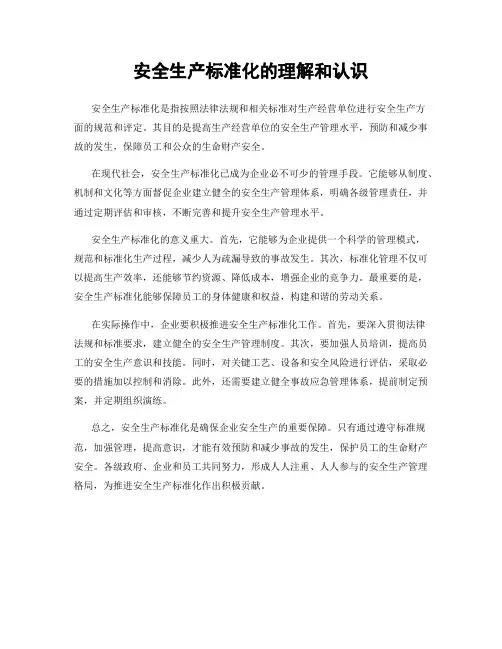 安全生产标准化的理解和认识