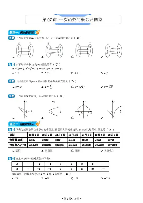 一次函数的概念及图象(答案版)