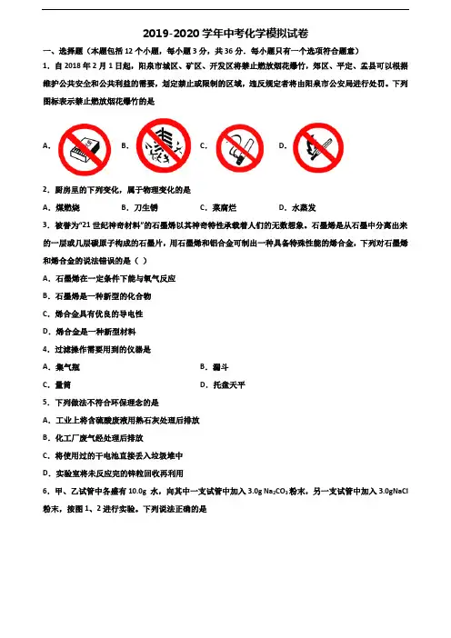 【精选5份合集】福建省厦门市2020-2021学年中考化学调研试题