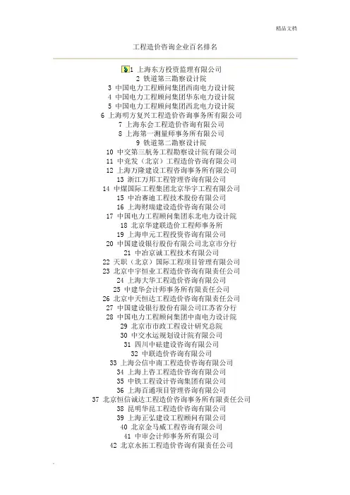 造价咨询单位排名