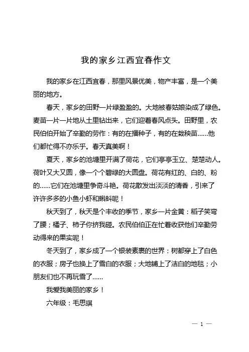我的家乡江西宜春作文