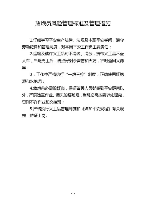 放炮员风险管理标准及管理措施