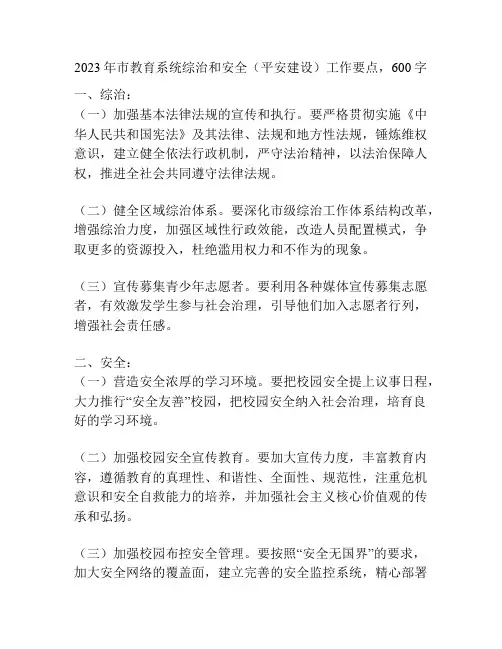 2023年市教育系统综治和安全(平安建设)工作要点