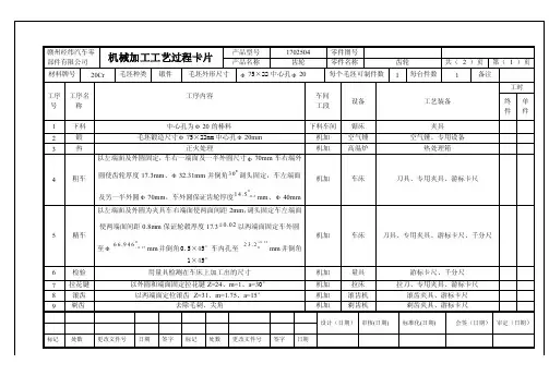 加工工艺卡和工序卡模板