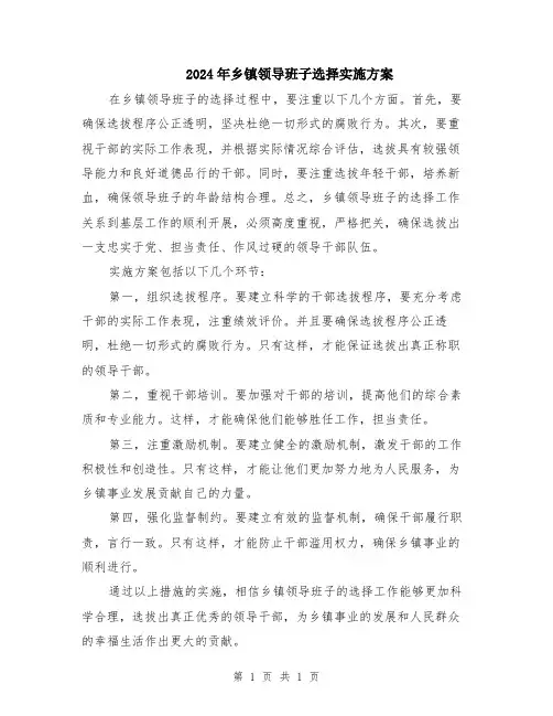 2024年乡镇领导班子选择实施方案