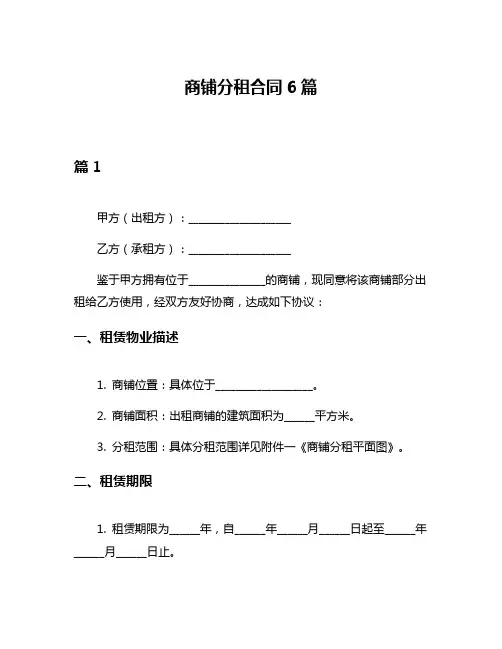 商铺分租合同6篇