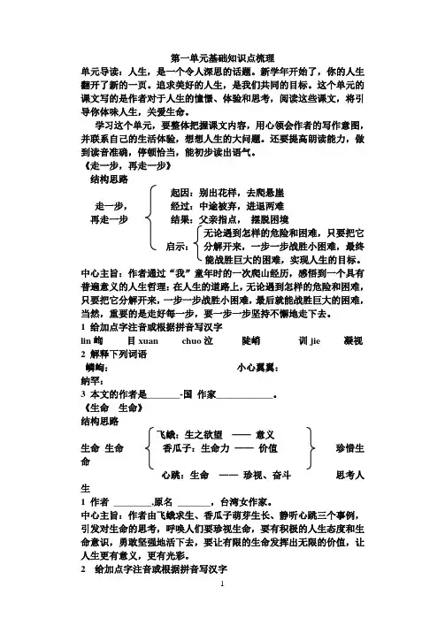 鲁教版六年级语文第一单元基础点梳理