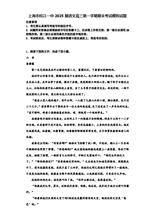 上海市松江一中2025届语文高三第一学期期末考试模拟试题含解析
