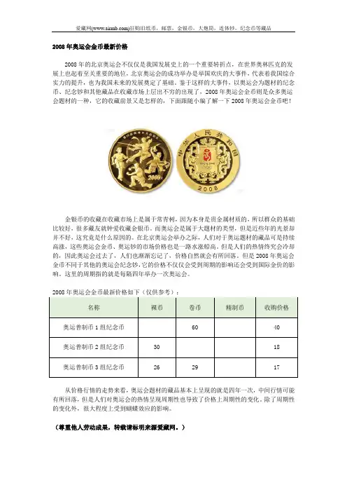 2008年奥运会金币最新价格