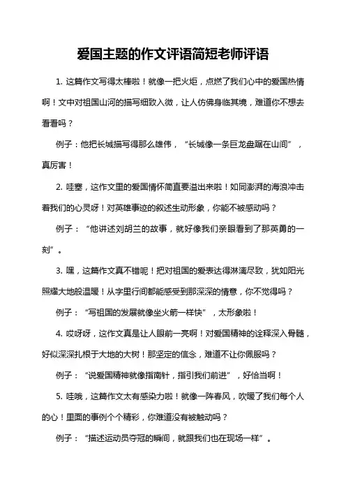 爱国主题的作文评语简短老师评语