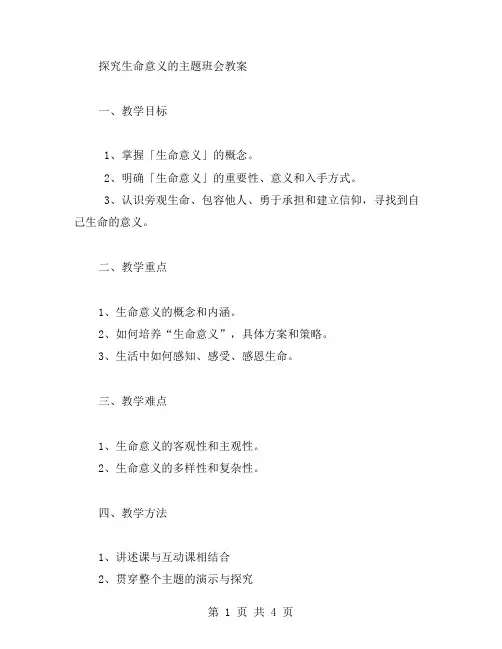 探究生命意义的主题班会教案