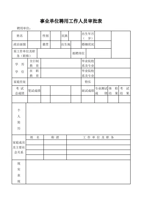 事业单位聘用工作人员审批表