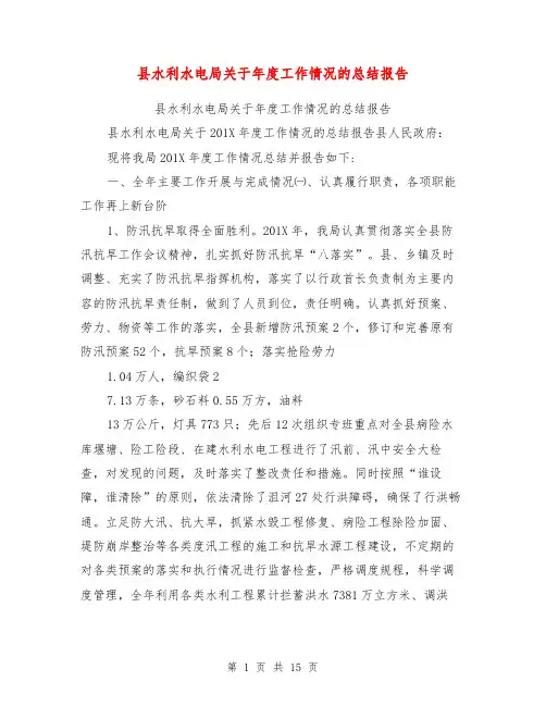 县水利水电局关于年度工作情况的总结报告【可编辑版】