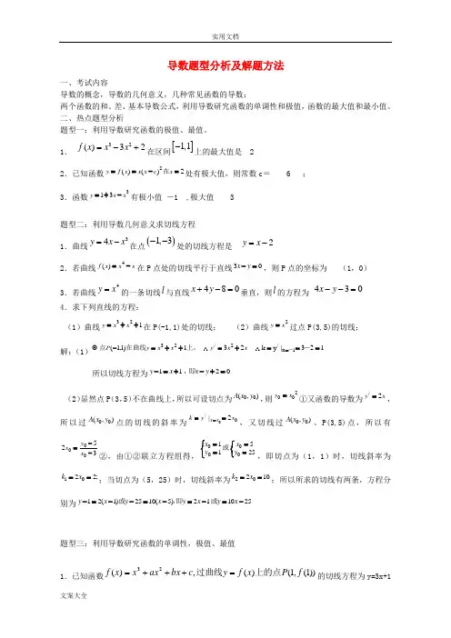 高中数学高考导数题型分析报告及解题方法