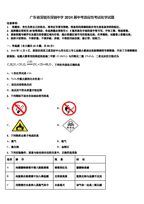 广东省深圳市深圳中学2024届中考适应性考试化学试题含解析
