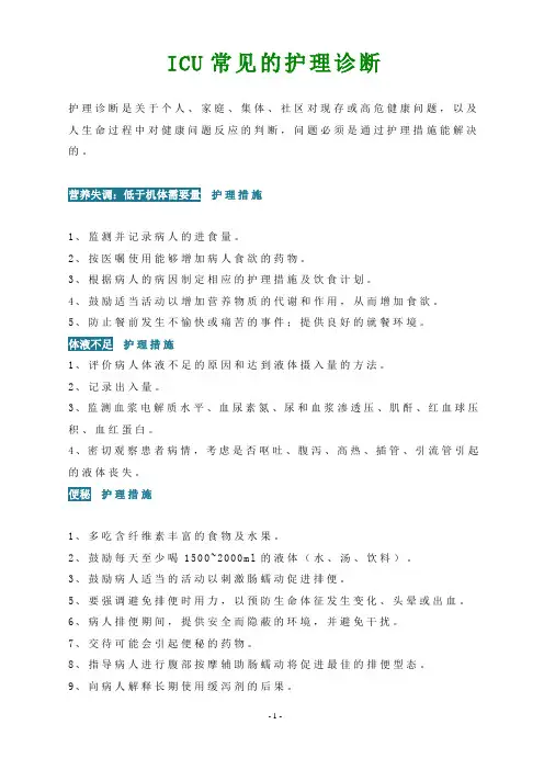 ICU常见的护理诊断