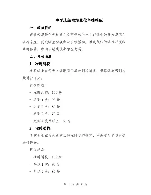 中学班级常规量化考核模版