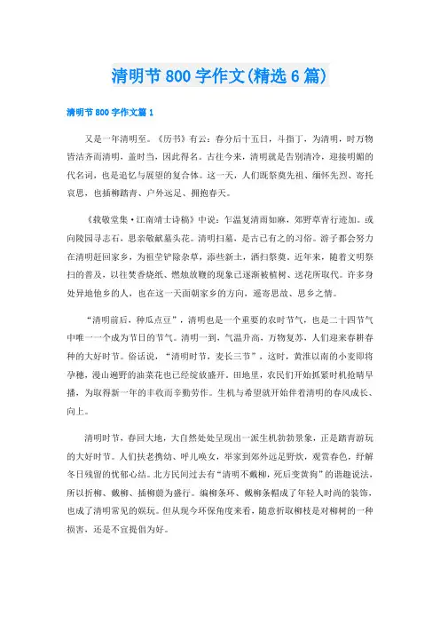清明节800字作文(精选6篇)