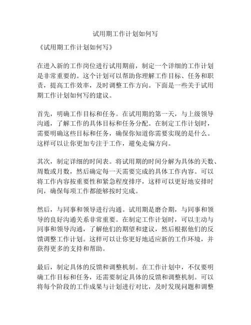 试用期工作计划如何写