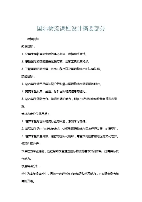 国际物流课程设计摘要部分