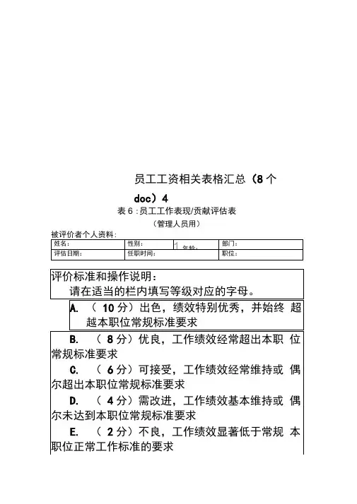员工工资相关表格汇总4