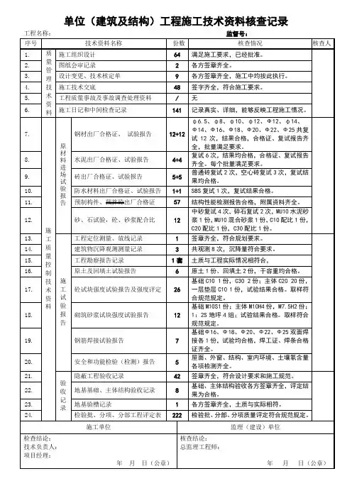 技术资料核查表
