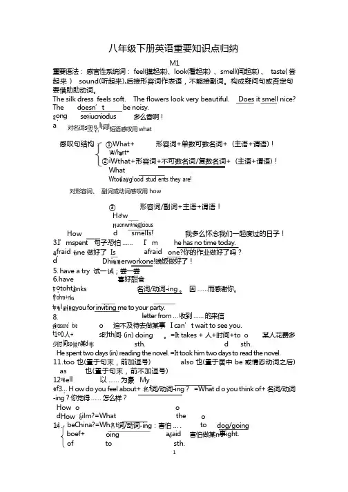 外研版八年级英语下册重要知识点归纳