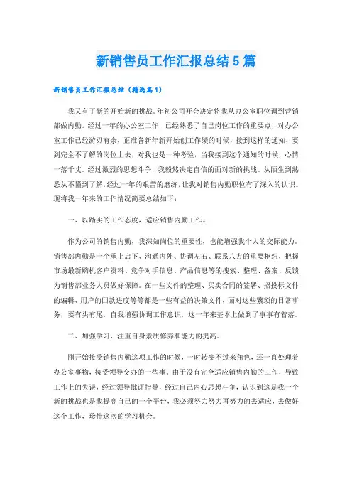 新销售员工作汇报总结5篇
