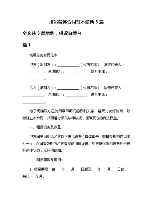 塔吊劳务合同范本最新5篇