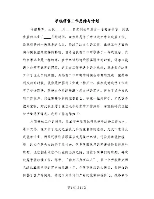 手机销售工作总结与计划(5篇)