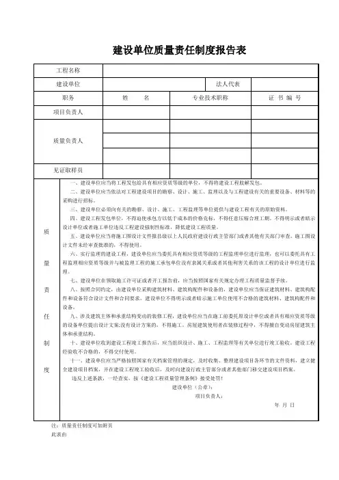 各单位质量责任制度报告表