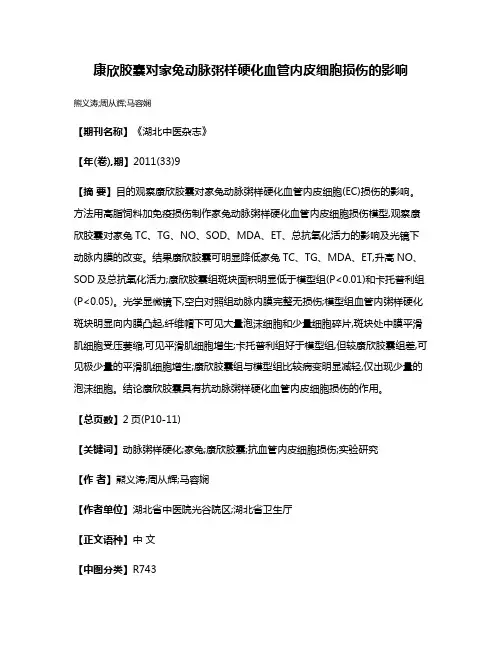康欣胶囊对家兔动脉粥样硬化血管内皮细胞损伤的影响