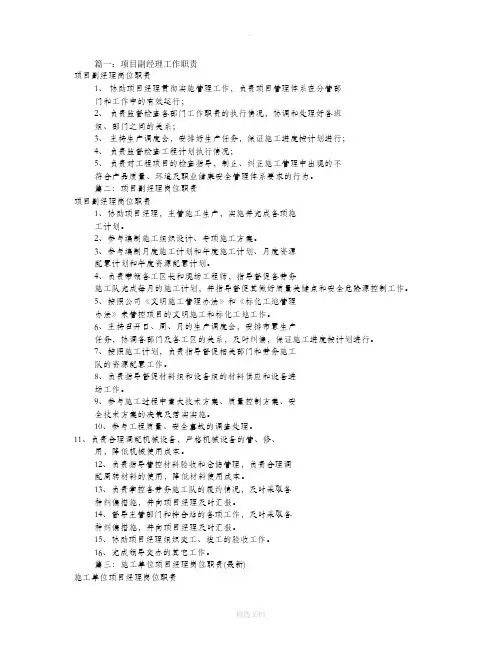 项目副经理岗位职责(共6篇)
