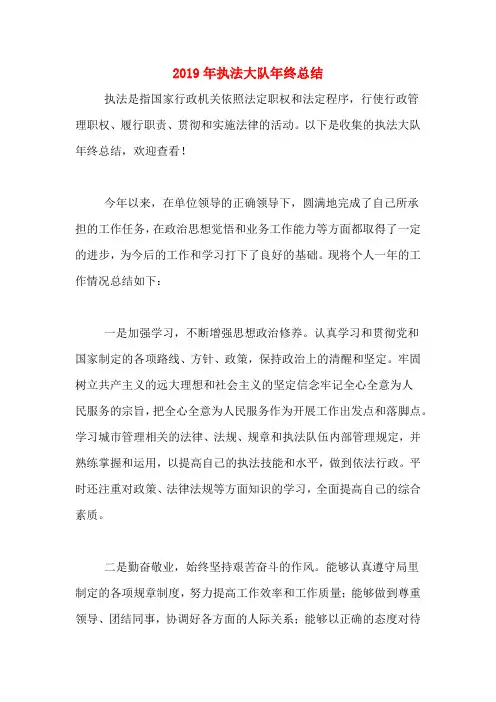 2019年执法大队年终总结