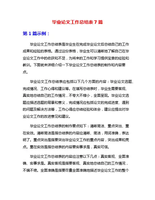 毕业论文工作总结表7篇
