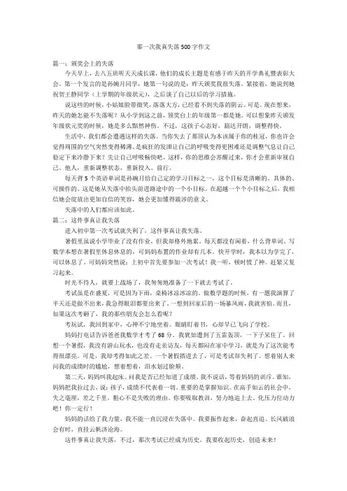 那一次我真失落500字优秀作文作文