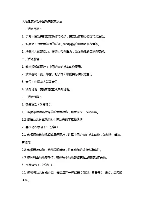 大班健康活动中国功夫教案反思