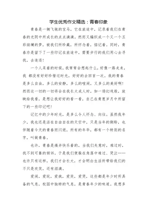 学生优秀作文精选：青春印象