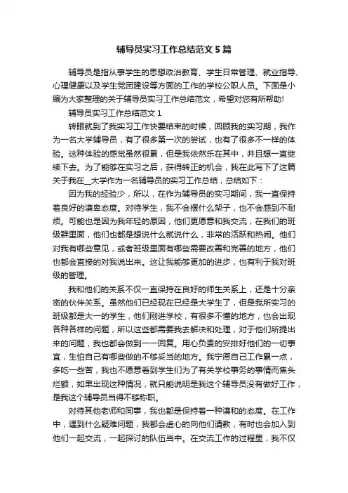 辅导员实习工作总结范文5篇