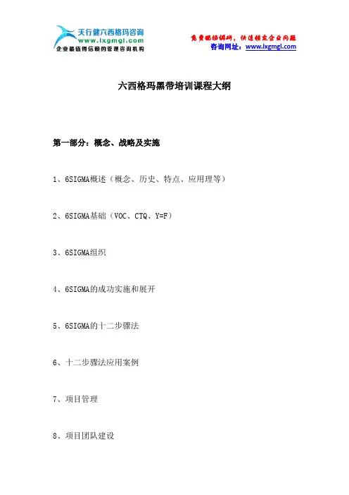 六西格玛黑带培训课程大纲