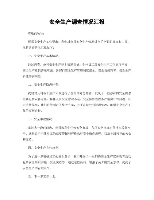 安全生产调查情况汇报