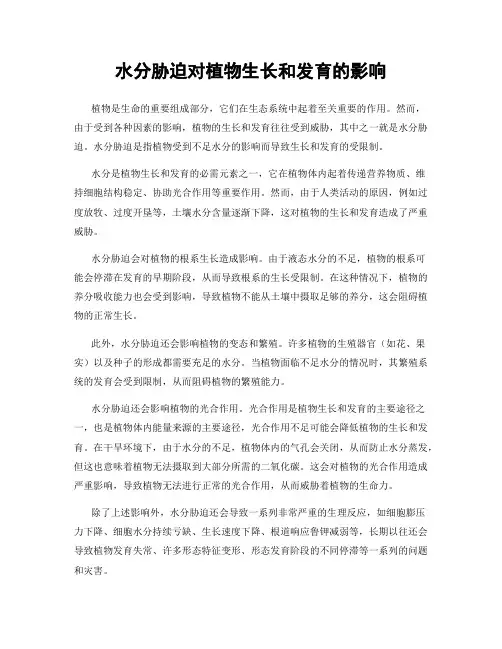 水分胁迫对植物生长和发育的影响