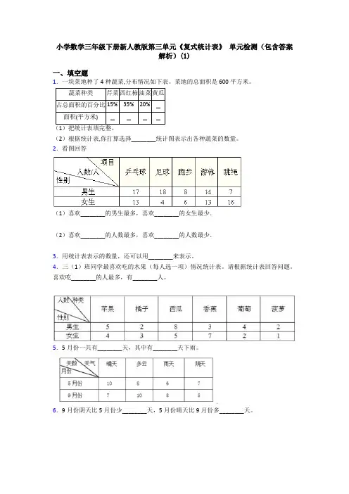 小学数学三年级下册新人教版第三单元《复式统计表》 单元检测(包含答案解析)(1)