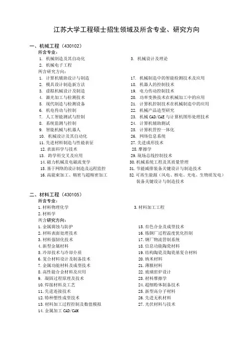 江苏大学工程硕士招生领域及专业、方向.doc