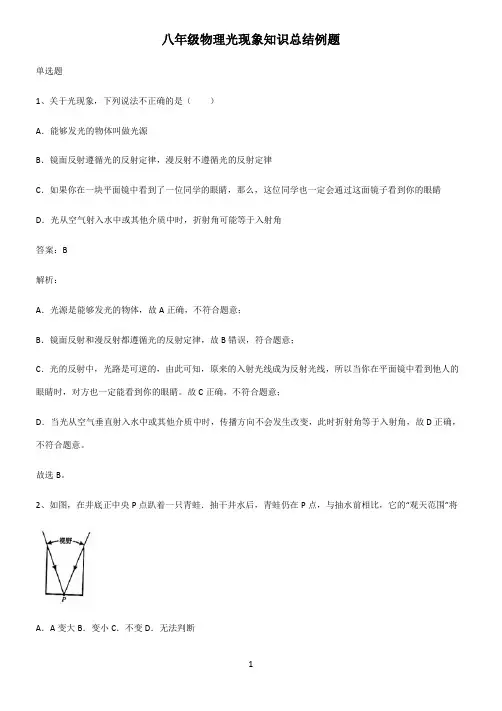 八年级物理光现象知识总结例题