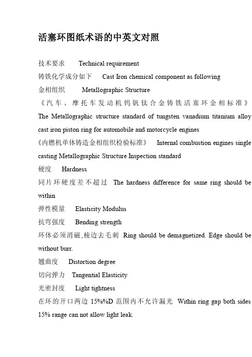 活塞环图纸术语的中英文对照