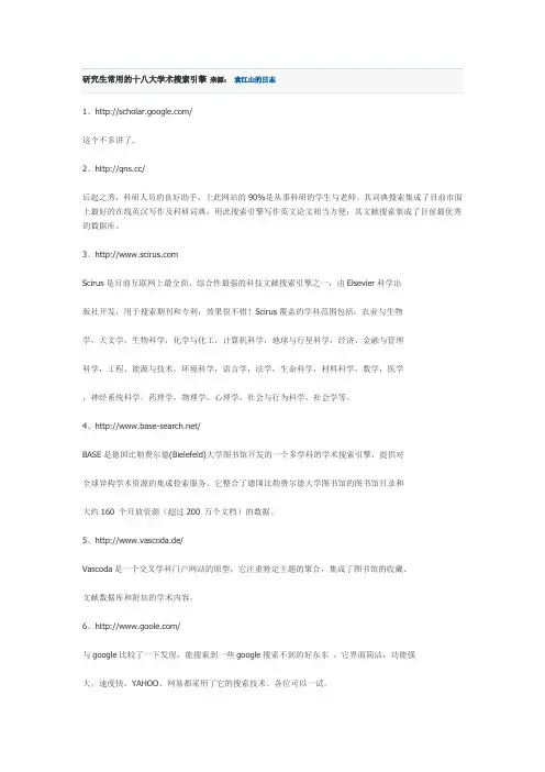 研究生常用的搜索文献的网站