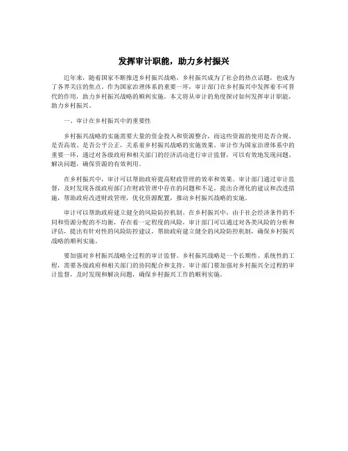 发挥审计职能,助力乡村振兴